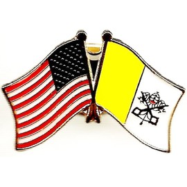 Box of 12 Vatican City & US Crossed Flag Lapel Pins, Holy See & American Double Friendship Pin Badge