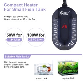 hygger Aquarium Heater, 100 W Temperature Adjustable Aquarium Heating Rod, Fast Aquarium Heating with External Controller and Built-in Thermometer for 25-50 L Small Aquarium