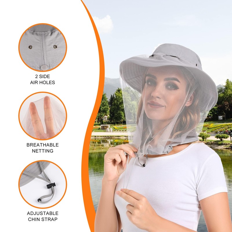 Mosquito Sun Net Hat Cap - Foldable Bug Hat UPF