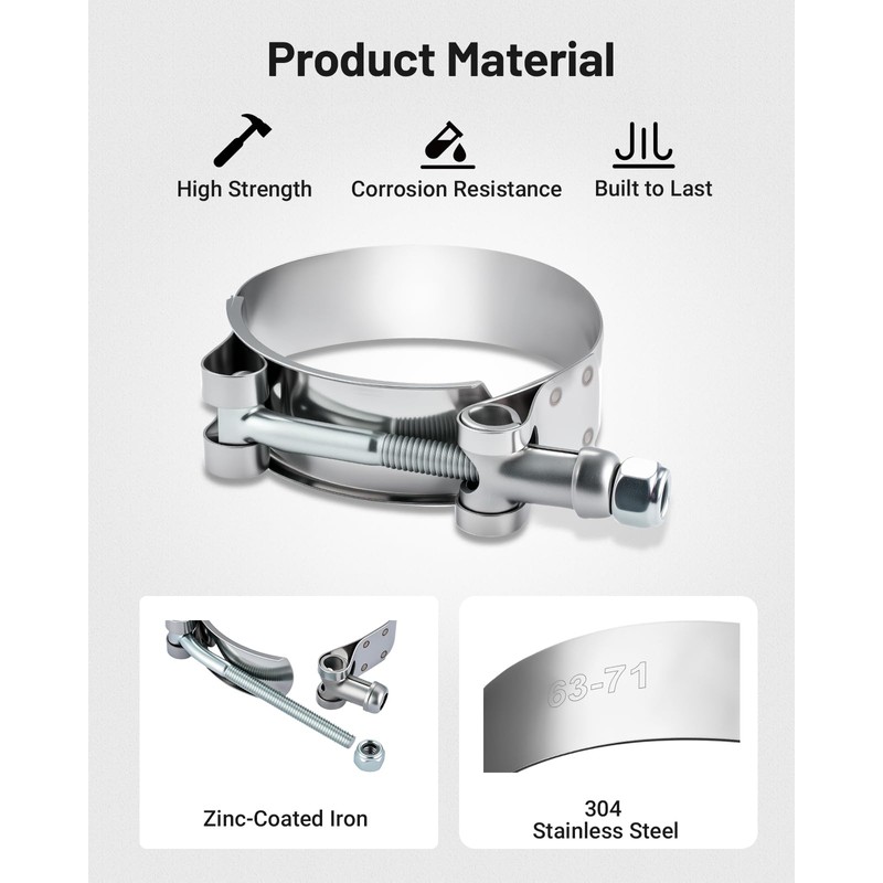 EVIL ENERGY 2.25 Inch T-Bolt Hose Clamps, Stainless Steel 304