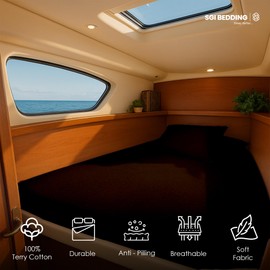 Waterproof Mattress Protector V Berth Size- 15" Deep Pocket Fitted Style Mattress Pad Cover Skin-Friendly, Super Soft & Breathable Bed Protection Against Moisture, Spills, Stains - Chocolate