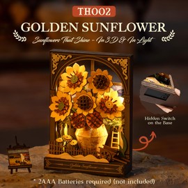 Wowood 3D Wooden Puzzles for Adults - Van Gogh Golden Sunflower DIY Model Building Kits with LED Light - Home Decor, Wall Art & Unique Creative Gifts for Art Lovers