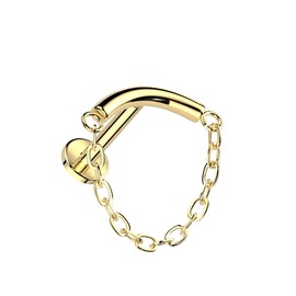 Pierced Owl 16GA ASTM F-136 Implant Grade Titanium Internally Threaded Curved Bar with Dangling Chain Hidden Helix Flat Back Stud (Black)