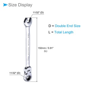 CoCud Flex Head Ratchet Wrench 11/32" Head SAE 72 Teeth Cr V Combination Wrench Spanner for Home Repair Tasks
