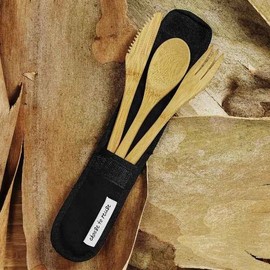 Biome Home Rechusable Bamboo Cutlery Set with Case for Lunch Boxes - Black