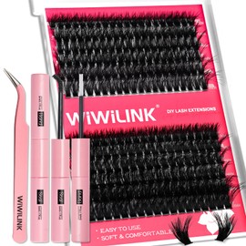 WiWiLINK Lash Clusters Kit Volume Lashes Clusters 60D 80D Lash Extension Kit Wispy Cluster Eyelash Extensions Kit 10-18mm D-Curly DIY Individual Cluster Lashes Kit with Lash Bond and Seal Tweezers