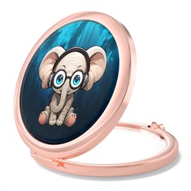 Nipichsha Compact Mirror, Pocket Travel Makeup Mirror, 2 - Sided 2X / 1X Magnification, Small Folding Portable Handheld, 2.75 in Rose Gold, Pretty Elephant