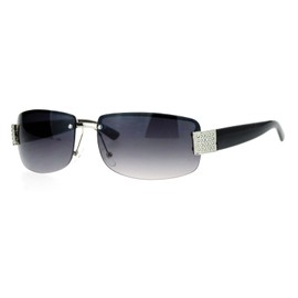 JuicyOrange Rhinestone Fashion Sunglasses Womens Rimless Look Rectangular Frame (silver black tort, smoke)