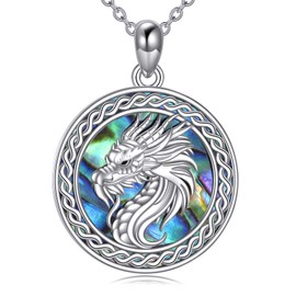 VENACOLY Abalone Shell Dragon Necklace 925 Sterling Silver Dragon Pendant Jewellery for Women Dragon Lovers