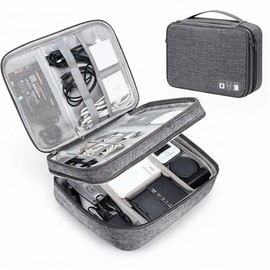 Waterproof Electronic Organizer Bag for Travel –3-Layer Large Capacity Canvas Cable Storage Case for Chargers, USB Cables and Headphones
