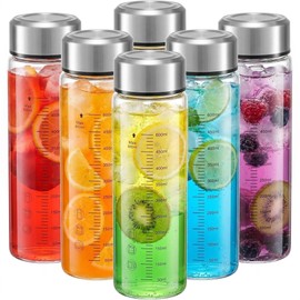 Wopgrty 6 Pack 20oz glass juice bottles with lids, Wide Mouth Borosilicate Glass Water Bottles,Reusable Drinking Jars w Scale, Travel Water Cups for Smoothies, Protein Shakes, Iced Coffee