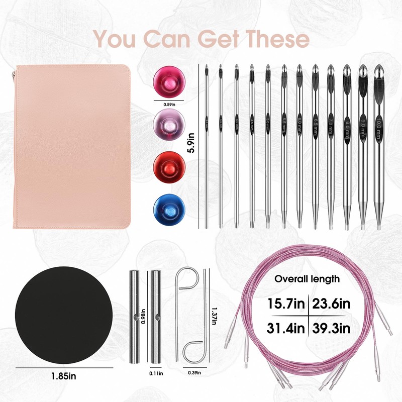 Tunisian Crochet Hooks Set Aluminum Metal Interchangeable Crochet Hook with