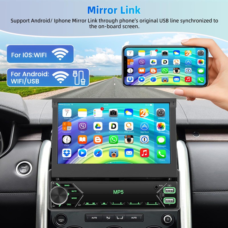 Motorsi Single Din Car Stereo Audio with Carplay Android Auto