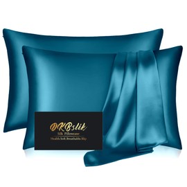 Silk Pillowcase 2 Pack, Natural Mulberry Silk Pillow Case, Anti Acne Silk Pillowcase for Hair and Skin, King Size Silk Satin Pillowcase Set of 2 with Hidden Zipper, Gifts for Women Men, Teal