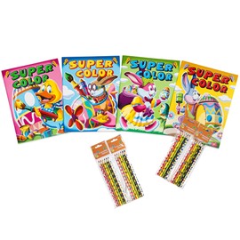 Three Little Twigs: Easter/Spring Coloring Books 8pc Bundle- 4 Super Color Books & 4 Packs of 6ct. Spring Colored Pencils, Art Supplies, Kids Age 3+