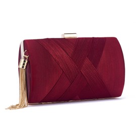 WEIMZC Women Clutch Bag Evening bag Fringed Evening Handbag,Lady Party Wedding Clutch Purse Chain Shoulder Cross Body Bag(Wine red)