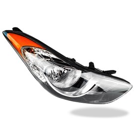 OLLEN For Hyundai Elantra Sedan 2011 2012 2013 Headlight Assembly, Chrome Housing Clear Lens Headlamps Replacement #92101-3Y000 (Right Passenger Side)