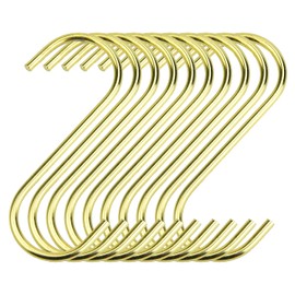 abolius 10 Pcs Gold Stainless Steel S Shaped Hooks, Gold S Hooks for Hanging, Heavy Duty S Hooks, Kitchen Pots Pans Coffee Cups Rack Hooks