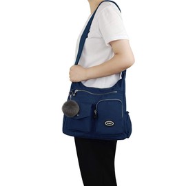 SUKRY - Bolso cruzado de nailon para mujer con bolsillo RFID antirrobo, bolsa de hombro impermeable y bolso de viaje, Azul oscuro