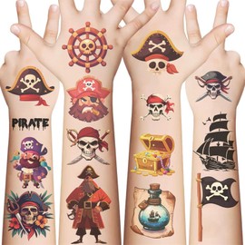 10 Sheets Pirate Temporary Tattoos Stickers Mixed Style Body Art Pirate Ship Nautical Temporary Tattoos Fake stickerfor Classroom Reward Birthday Party Event Decor