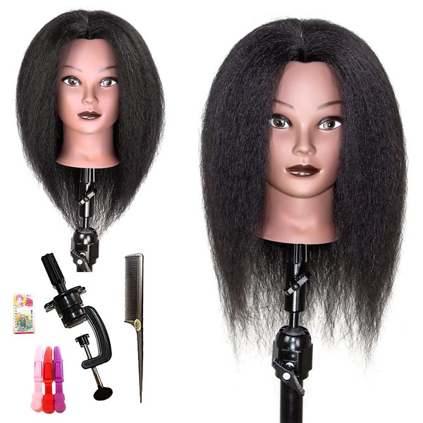 JMHAIR Mannequin Head With 100% Real Hair For Braiding Styling Practice Hairdresser Training Manikin Cosmetology Doll Head (Female 16inch)