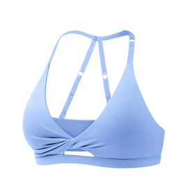 YEOREO Sports Bras for Women Micaela Open Back Workout Gym Bra Padded Medium Impact Yoga Tops with Ajustable Back Straps Ice Blue L