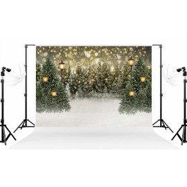 Kate 10×6.5ft Bokeh Snow Christmas Tree Photo Backdrop Xmas Glitter Street Lamp Snowfield Photography Background for Christmas Winter Photo Studio Props