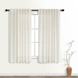 KOUFALL Bathroom Curtains Window Short,54 Inch Length Sheer Semi Privacy Linen Small Curtain for Bedroom 48 Windows,52x54 in Long,2 Panels Set