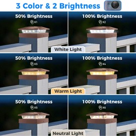 Peasur 4x4in Solar Post Cap Lights Outdoor with 3 Modes, 4 Packs Brown Fence Light Solar Powered Waterproof for Wood/Vinyl Posts for Deck Yard Garden Patio Outside