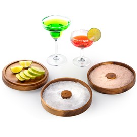 Nucookery 3-Tier Wood Bar Glass Rimmer, 5.6" Margarita Salt Rimmer Set, Sugar and Salt Rimmer Tray for Juice Cocktails, Bartender Bar Party Tool, Drinks Bar Accessories Box for Home Bar, Acacia Wood