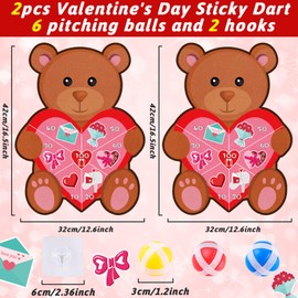 chiazllta 2PCS Valentine's Day Dart Board Sticky Balls Toys Games Cartoon Bear with 6 Sticky Balls Valentines Dart Board Game for Kids Indoor/Outdoor Sports Classroom Fun Party Gifts
