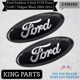 REPRODUCTION 2  BLACK & CHROME 2005-2014 Ford F150 FRONT GRILLE/ TAILGATE 9 inch Oval Emblem