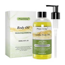 PHATOIL Body Oil with Vanilla, Sweet Orange, Juniper Berry, Thyme, Vanilla Body Oil for Dry Skin, Nails Care, Natural Moisturizer for Women, Men, 260ml, All Skin Types