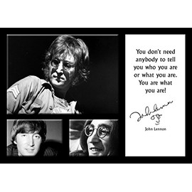 John Lennon Poster A4 - Signed (copy) Famous quote - Music Icon - The Beatles - Unframed Matte Black Plastic Poster Print Picture for Living Room