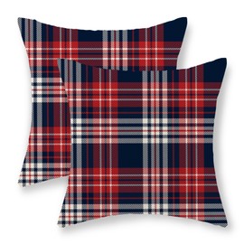 4th of July Plaid Pillow Covers 18x18 Set of 2 Patriotic Blue Red Buffalo Checkered Decorative Throw Pillows Memorial Independence Day Pillowcase Outdoor Farmhouse Cushion Case for Couch Decor