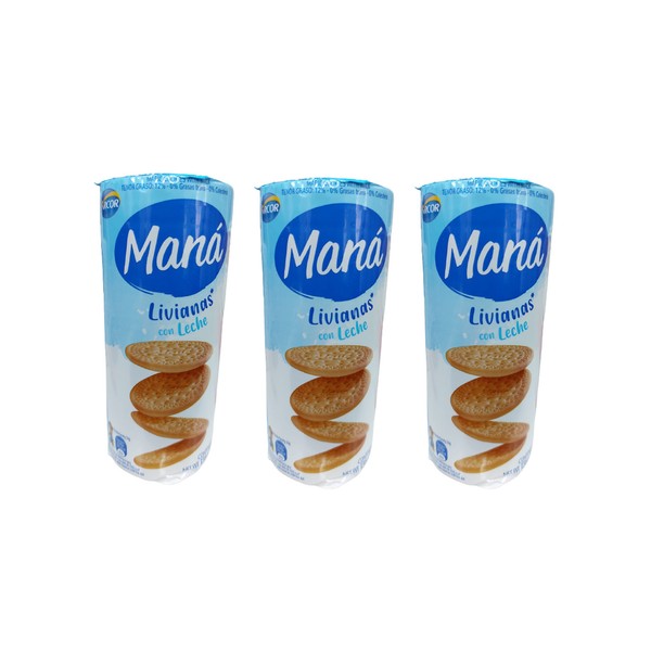 Arcor Maná Livianas Thin Sweet Cookies with Milk, 136 g / 4.79 oz (pack of 3)