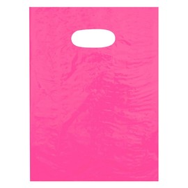 9x12 Hot Pink Die Cut Handle Plastic Shopping Bags 100/cs