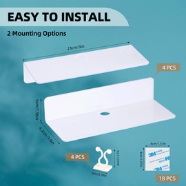 AIVORO 4er Set Wandregal Ohne Bohren Weiß Schweberegal: Wandregal Weiße Schweberagel - Acryl Regal Wand, Home Decoration Wall Shelf Schwebendes Bücherregal, Bilderleiste, Kleberegal Bad, Wall Shelf