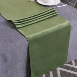 WAITER TREE Velvet Table Runner Washable Dresser Scarf Luxury Rustic Farmhouse Table Runners for Home Dining Coffee Table (Olive, 35 x 240cm)