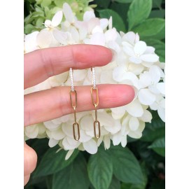 Beautifuljewelrynyc 925 Sterling Silver Cz Gold Open Rectangle Paperclip Dangle Earrings 45mm(1.77")