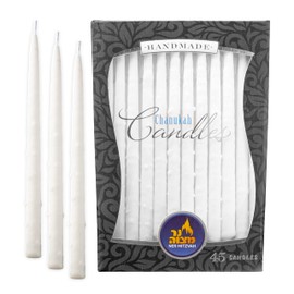 Ner Mitzvah Dripless Chanukah Candles Standard Size, Textured White Hanukkah Candles, Fits Most Menorahs, Premium Quality Wax for All 8 Nights of Hanukkah - Count 45
