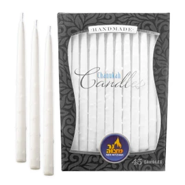 Ner Mitzvah Dripless Chanukah Candles Standard Size, Textured White Hanukkah Candles, Fits Most Menorahs, Premium Quality Wax for All 8 Nights of Hanukkah - Count 45