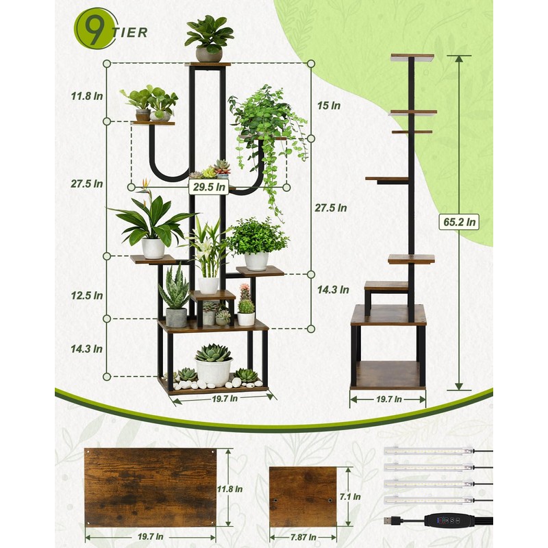 joyhalo 9 Tier 65" Tall Indoor Plant Stand with Grow