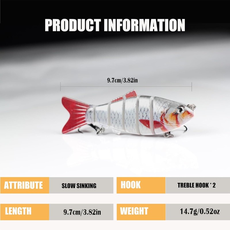Feishiong Fishing Lures, Lifelike Multi Jointed Swimbait, Slow Sinking Swimming