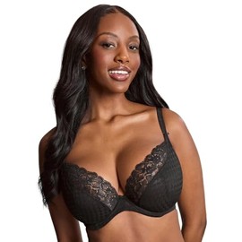 Panache Women's Envy Underwire Stretch Lace Plunge Bra | Black 36H | Non-Padded Deep Neckline, Extra Support for Fuller Busts