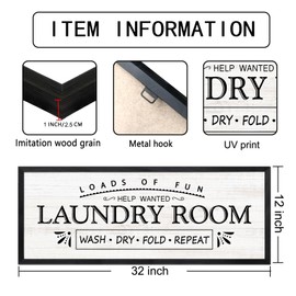 Laundry Room Decor Framed Wall Art, 32x12 Inch Wooden Loads of Fun Wash Dry Fold Repeat Laundry Room Signs Wall Decor, Farmhouse Wash Room Decoration for Bathroom over the Bathtub, Black