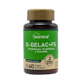 Biomiral D-Gelac + FS - Suplementos Alimenticios - Probióticos y Prebióticos - Clorofila, Fibra Y Lactobacilos - 60 Cápsulas 495 mg c/u - 2 Billones de UFC - Libre de OGM