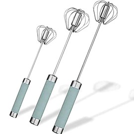 Stainless Steel Semi-automatic Egg Whisk - 3PCS Hand Push Rotary Whisk Blender (Blue)