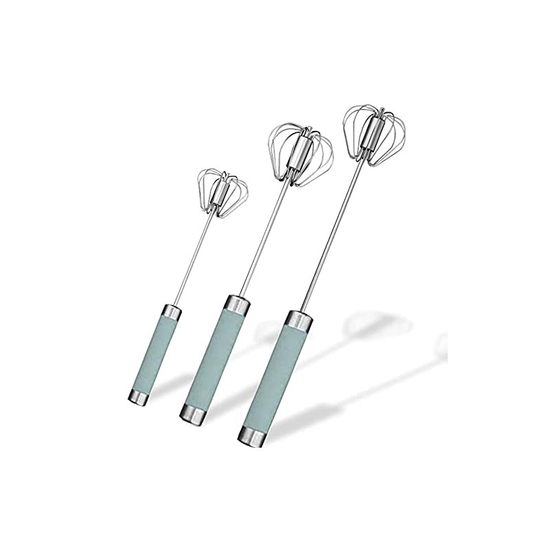 Stainless Steel Semi-automatic Egg Whisk - 3PCS Hand Push Rotary