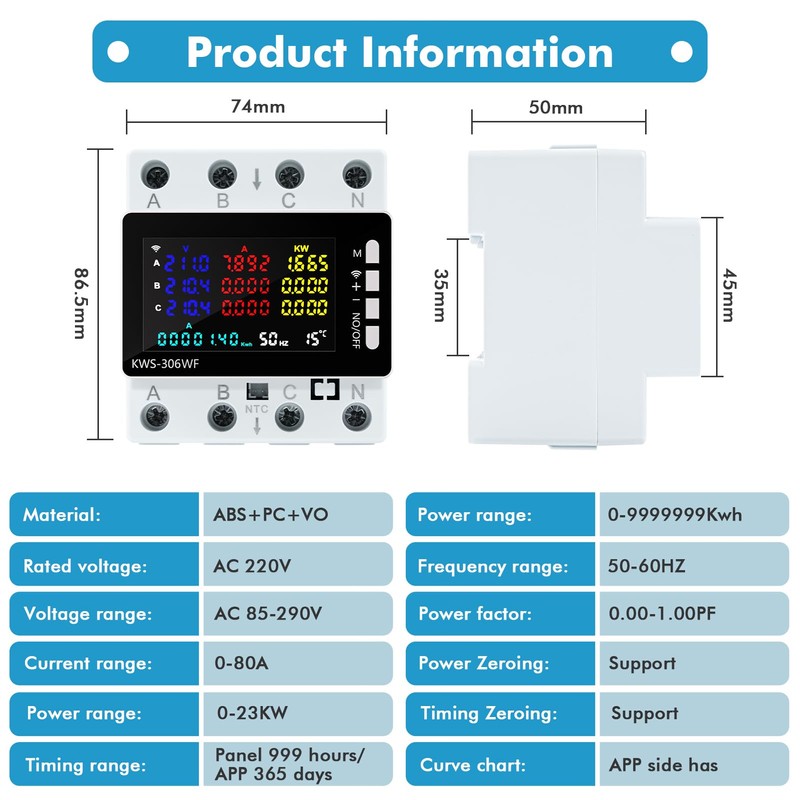Electricity Meter 3 Phase WiFi Smart Meter Electricity Meter 80A